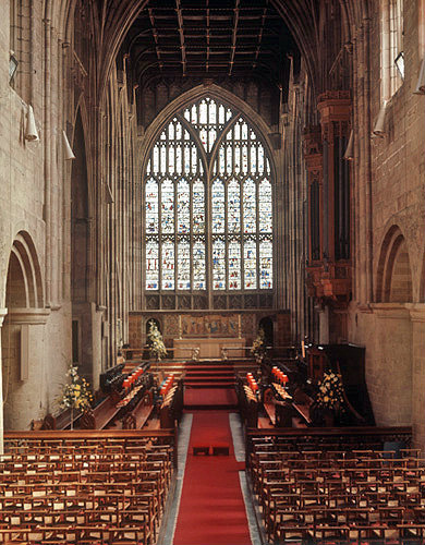 Great Malvern Priory, dating from the Norman period, interior, Malvern Worcestershire, England