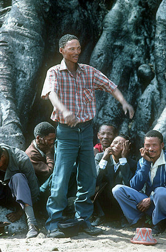 Kalahari Bushman meeting by Baobab tree