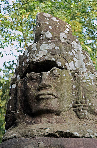 Causeway over moat leading to south gate, Angkor Thom, completed late twelfth century by King Jayavarman VII, Cambodia