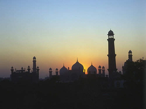 Badshahi Mosque, late seventeenth century, Mughal, at sunset, Lahore, Pakistan